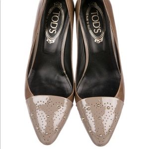 Tod’s Leather Brown Embellished Pumps Size 8